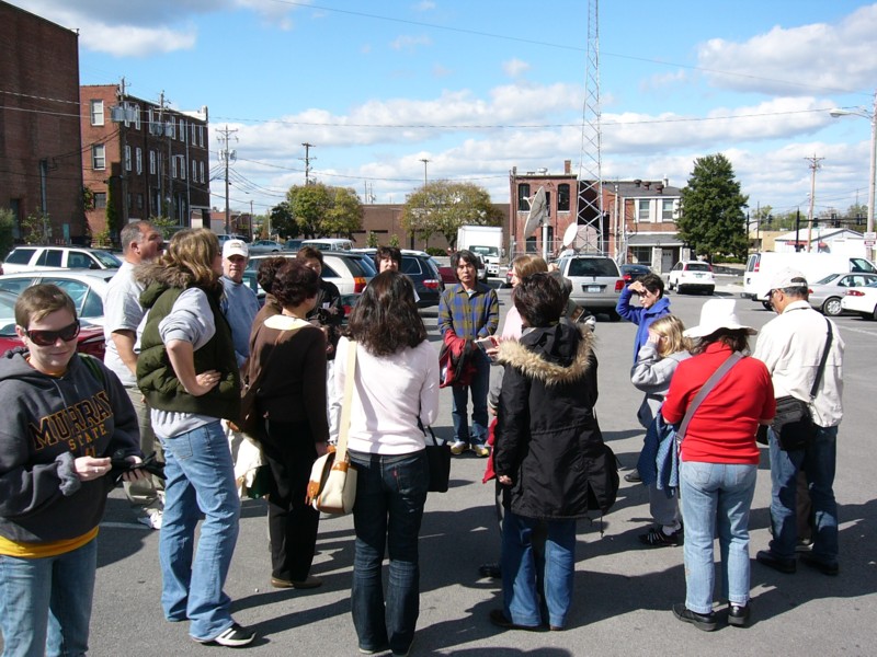 Group gathers for downtown tour.JPG
